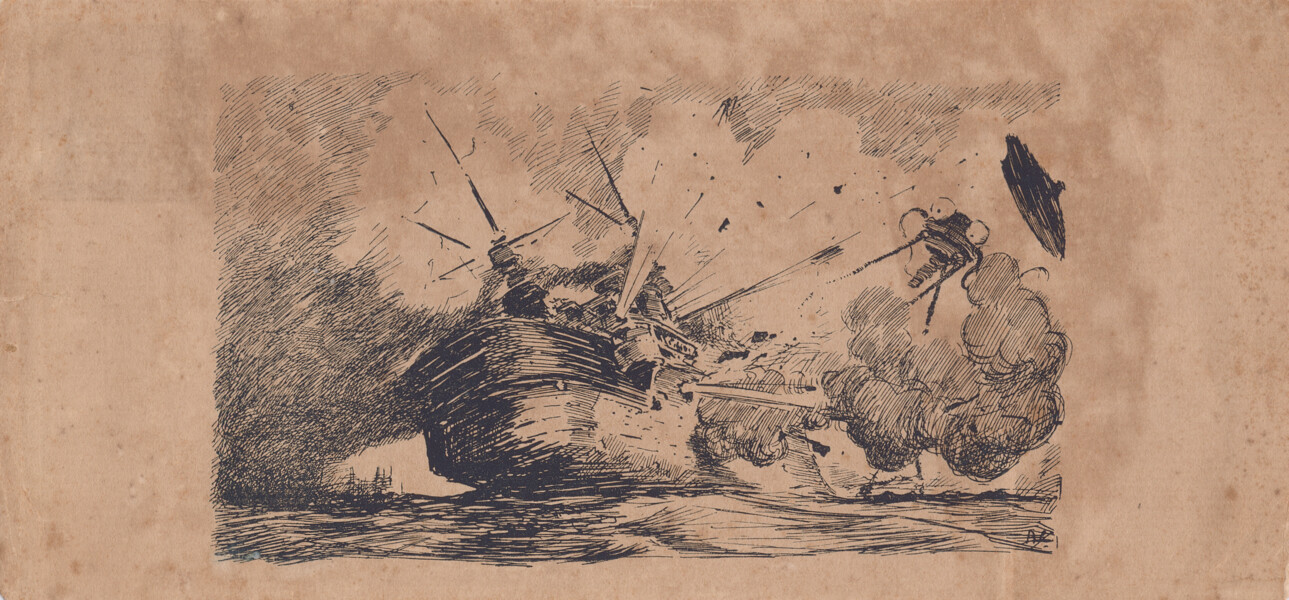 Desenho em bico de pena para a segunda edição de A Guerra dos Mundos